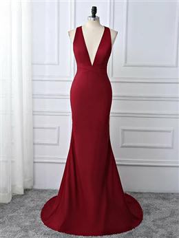 Picture of Wine Red Color Spnadex Sexy Cross Back Mermaid Long Party Dresses, Wine Red Color Evening Gown